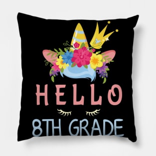 Flowers Unicorn Student Hello 8th Grade Class Back To School Pillow