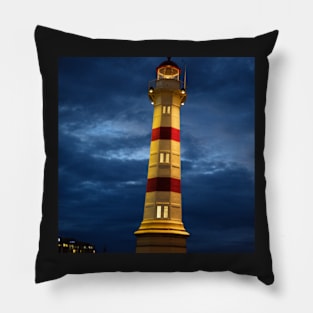 colorfull lighthouse at night in Malmö Sweden Pillow