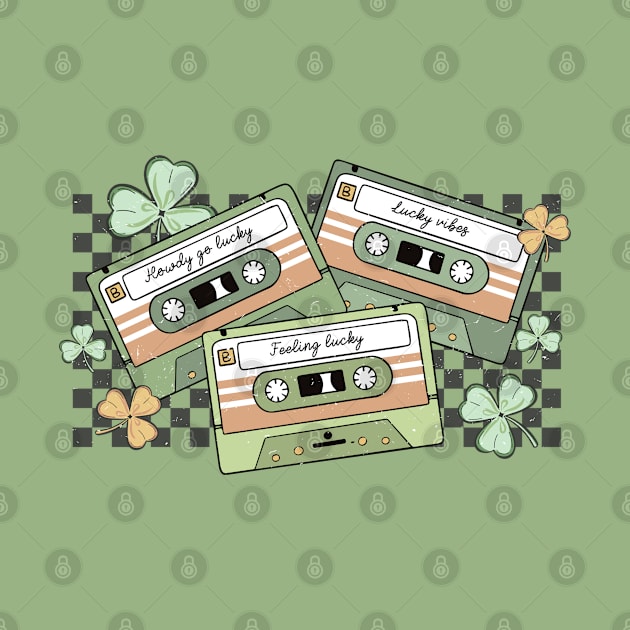 Lucky Shamrocks Cassette Tapes Checkered St Patricks Day by JDVNart