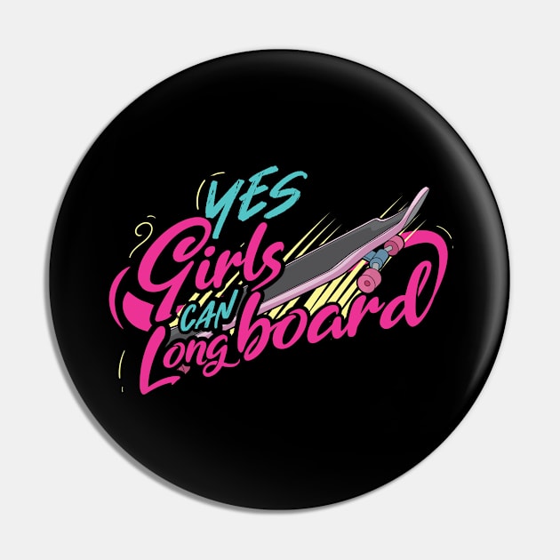 Longboard Skating Girl Pin by KAWAIITEE