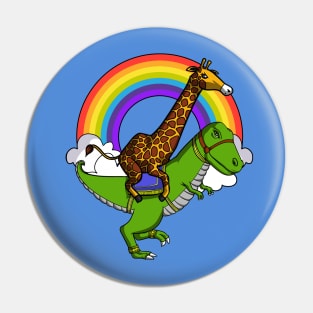 Giraffe Riding T-Rex Dinosaur Pin