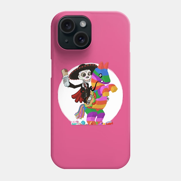 Day of the Dead Skull Face Matador Riding a Piñata with Burrito Phone Case by Big Appetite Illustration