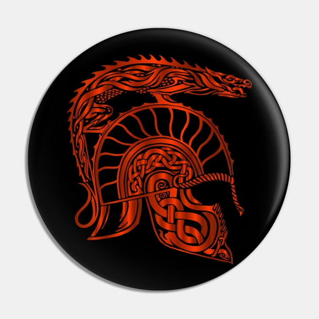 Red Spartan Dragon Helmet Gladiator Design Pin by TF Brands