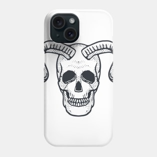 Horned Skull Illustration Black White Phone Case