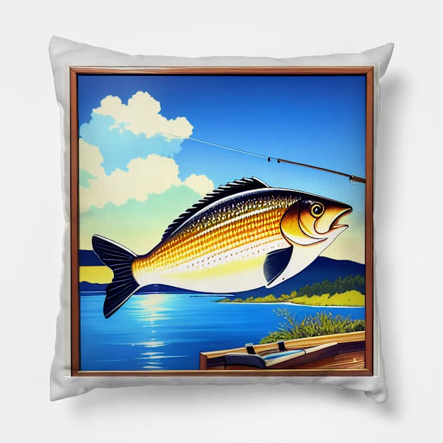 80s Vintage Fishing Poster Pillow by BAYFAIRE