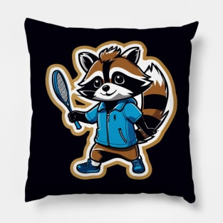 Raccoon with the Racket Pillow