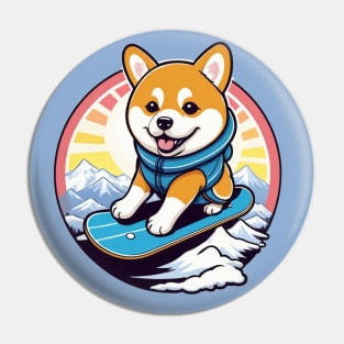 Majestic Snowboarding Shiba Inu Pin