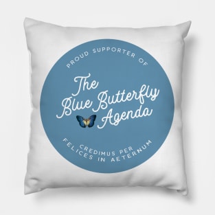 Blue Butterfly Agenda (White Letters) Pillow