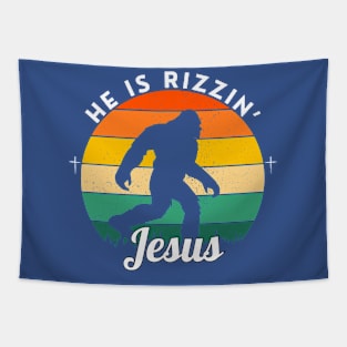 HE IS RIZZIN BIG YETTI JESUS Tapestry