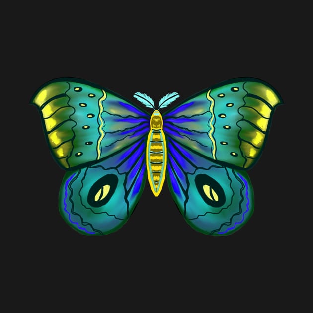 Colorful Bright Neon Yellow Green Blue Moth by galaxieartshop