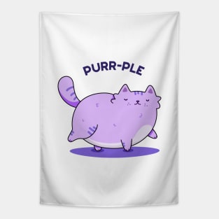 Purrrple Cute Chubby Purple Kitty Cat Pun Tapestry