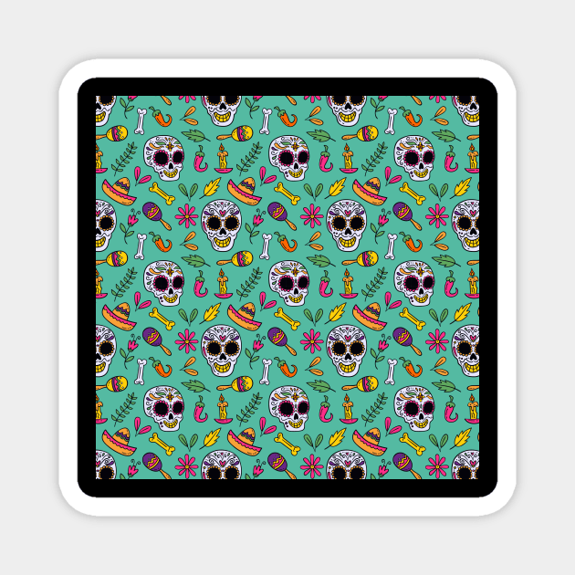 Sugar Skull Pattern Magnet by aquariart