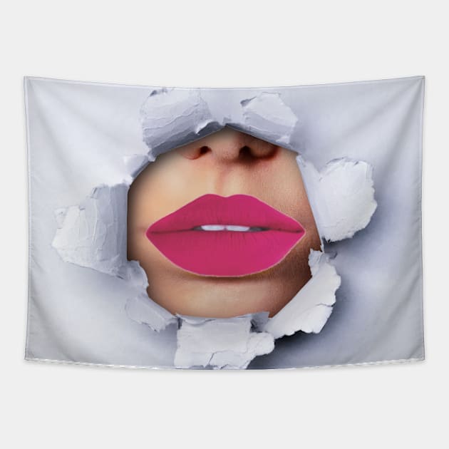 Pink Lips Ripped Tapestry by Family shirts