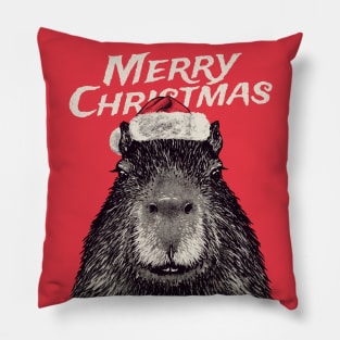 Christmas Capybara | Merry Christmas | Red Santa Hat Pillow