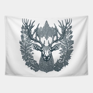 Deer in Noir Ink Tapestry