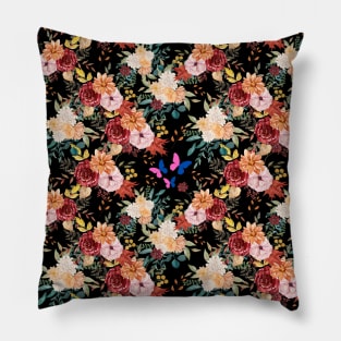 Fall flowers and butterflies surface pattern Pillow