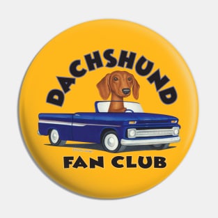 Funny cute Dachshund Doxie dog in fun riding classic vintage truck Pin