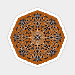 symmetrical nature of the artwork emphasizing the black-and-white color scheme that highlights its intricate patterns. Magnet