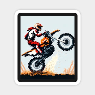 Dirt bike cool wheelie with pixel art style orange and tan Magnet