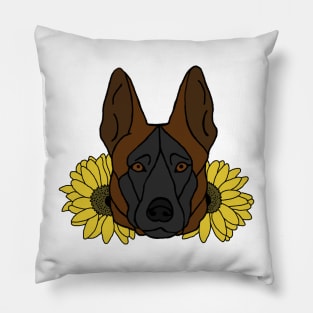 Red Fawn Shepherd/Malinois with Sunflowers Pillow