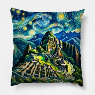 Machu Picchu Starry Night - Beautiful Iconic Places Pillow