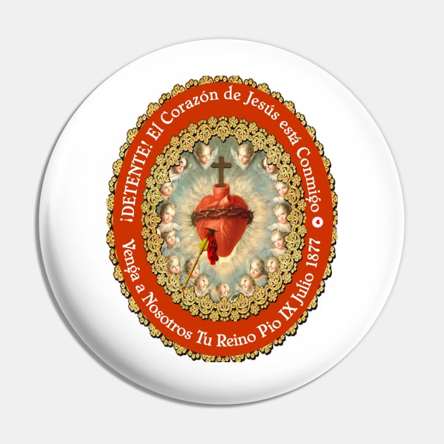 Detente Spanish Sagrado Corazon Sacred Heart of Jesus Catholic Prayer WHT Pin by hispanicworld