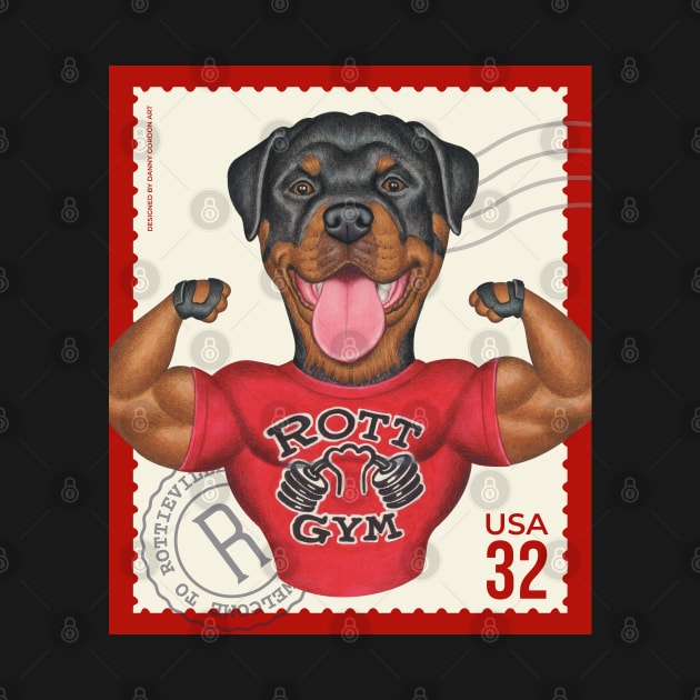 Cute Funny Rottie Rottweiler Postage Stamp by Danny Gordon Art