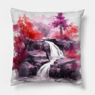 Red and Purple Waterfall Watercolor Pillow