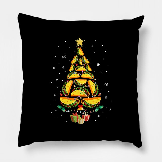 Funny Tacos Christmas Tree Ugly Christmas Sweater Pillow by Marks Kayla