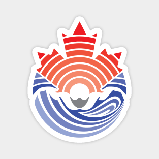 A swimmer performs a Water Butterfly Stroke with a red Canadian Maple Leaf over his head Magnet