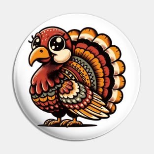 Boho Turkey Thanksgiving Retro Bird Graphic Illustration Pin