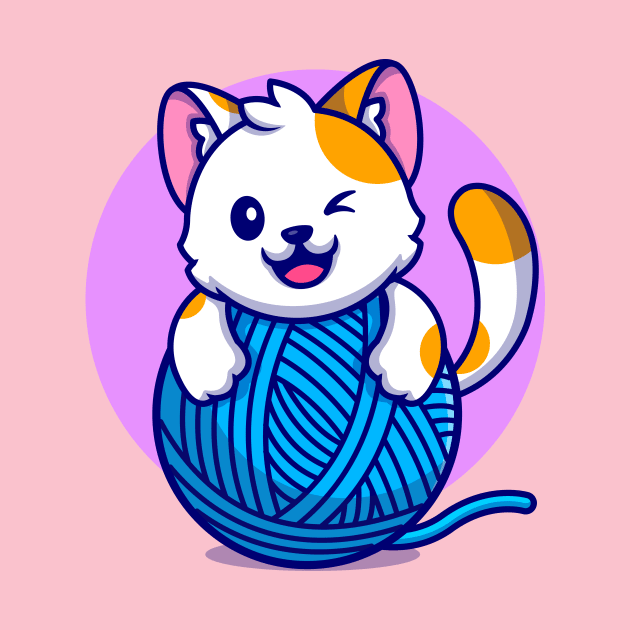 Cute Cat Playing Yarn Ball Cartoon by Catalyst Labs