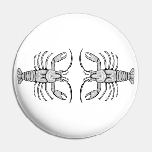 Crayfish in Love - detailed animal ink art - on white Pin