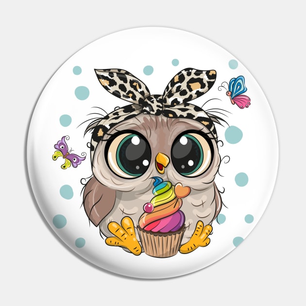 Cute owl with cupcake Pin by Reginast777