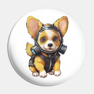 Pembroke Welsh Corgi Dog Wearing Gas Mask Pin