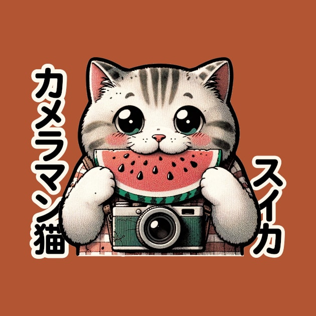 Japanese Photographer Cat with Watermelon - Eclectic Anime by Conversion Threads