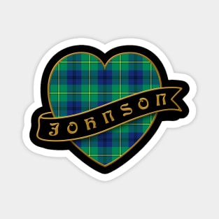 The JOHNSON Family Tartan Heart & Ribbon Retro-Style Family Insignia Magnet