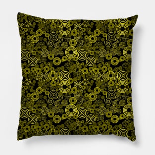 Yellow and Black Spiral Pattern Pillow