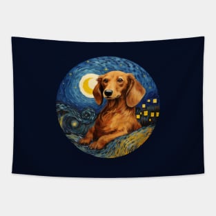 Dachshund, van gogh style, starry night, Post-impressionism Tapestry