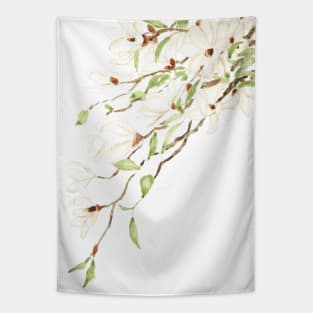 white magnolia blossom watercolor Tapestry