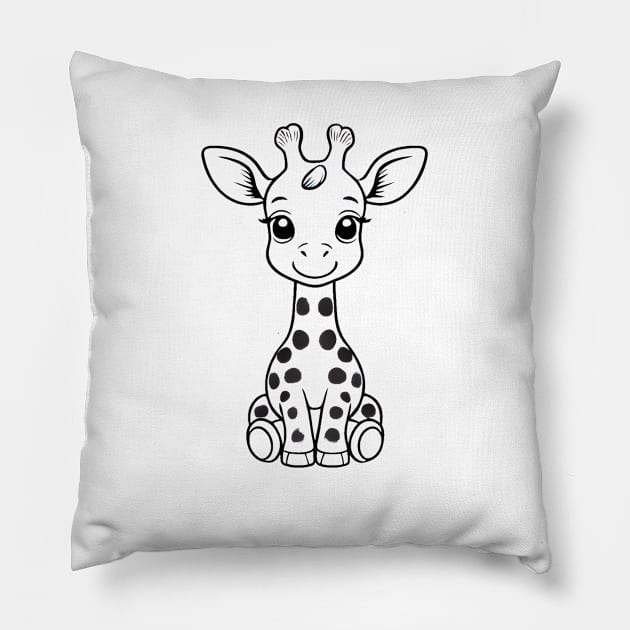 Cute Baby Giraffe Animal Outline Pillow by Zenflow