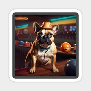 French bulldog in a cowboy hat enjoying the bowling bar Magnet