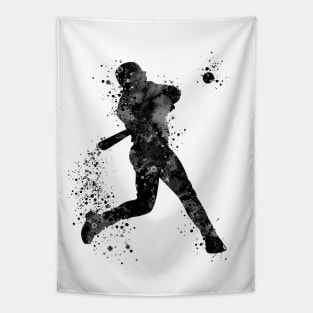 Boy Baseball Batter Black and White Tapestry