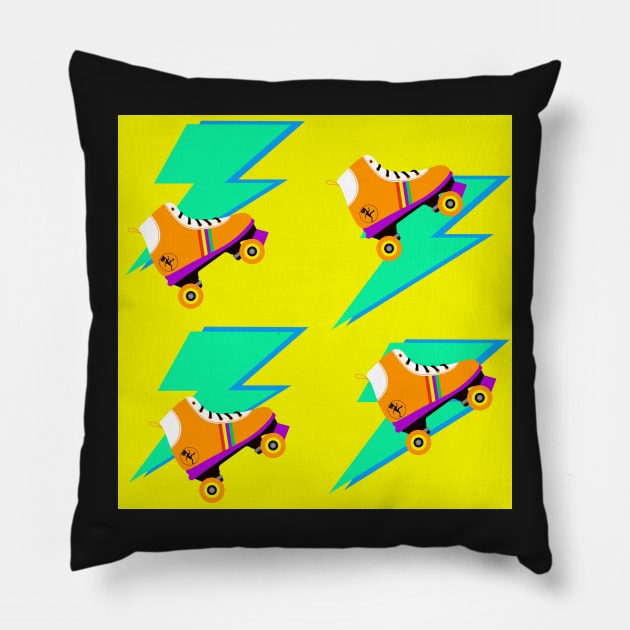 Retro Pattern Neon Color Roller Skating & Lightning 80s Vintage Pillow by 617406