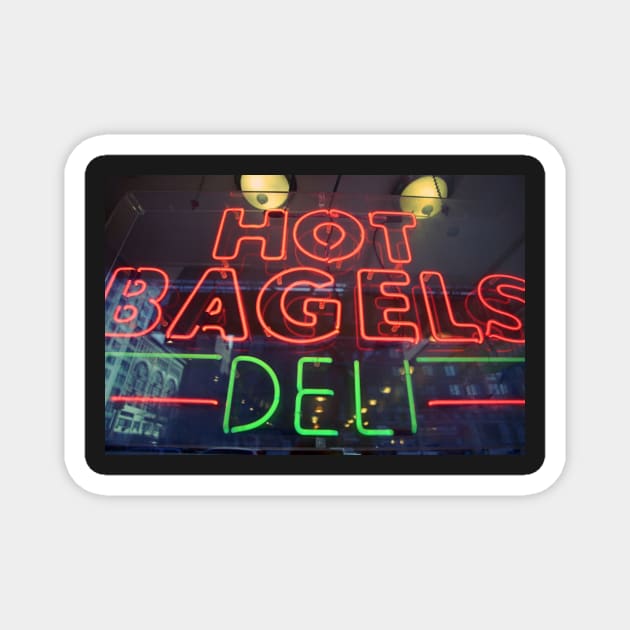 Hot Bagels Deli neon sign in New York City Magnet by Reinvention