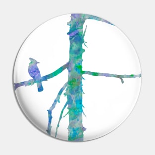 Bluejay On A Tree Watercolor Painting Pin