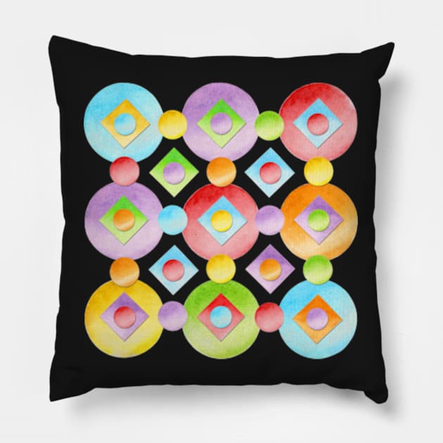 Happy Rainbow Dots Pillow by PatriciaSheaArt