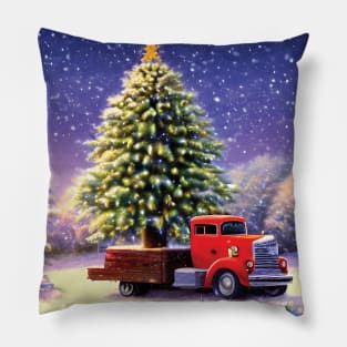 Vintage Christmas Truck on Board in Snow Pillow