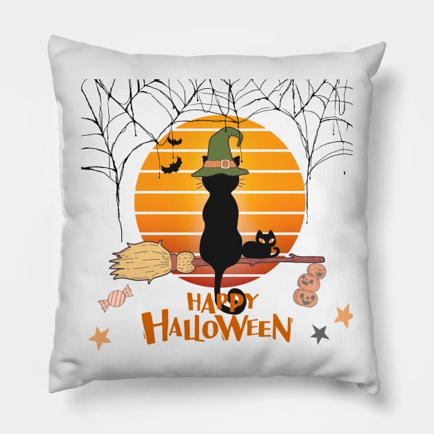 Halloween Season - Witch Cat Pillow by by Fre