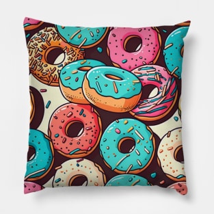 Donuts Pattern Line Drawing Colorful, Birthday Gift ideas for Donuts Lover Pillow